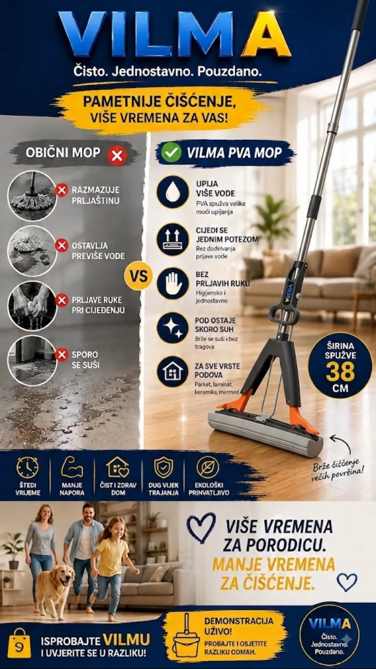 Infografika: obični mop naspram Vilma PVA mopa